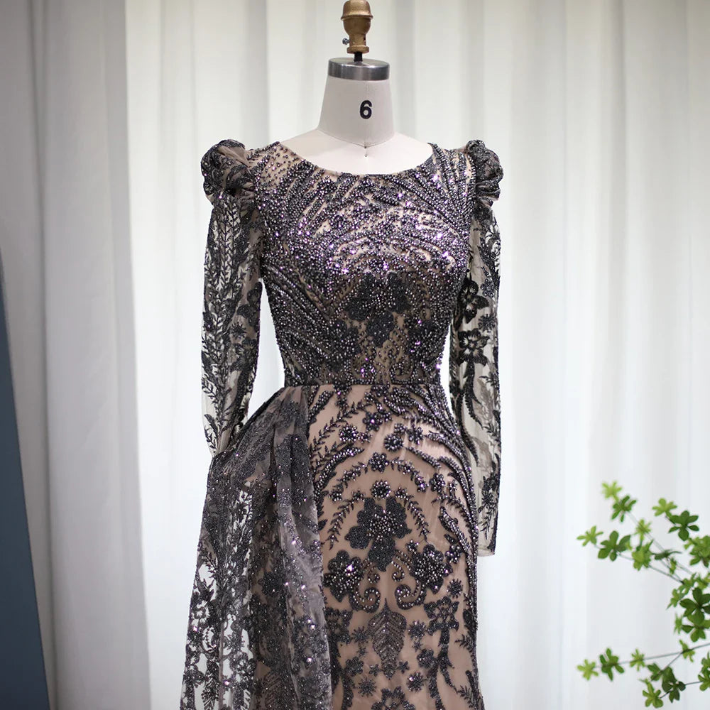 Mermaid Overskirt Long Sleeves Evening Dress