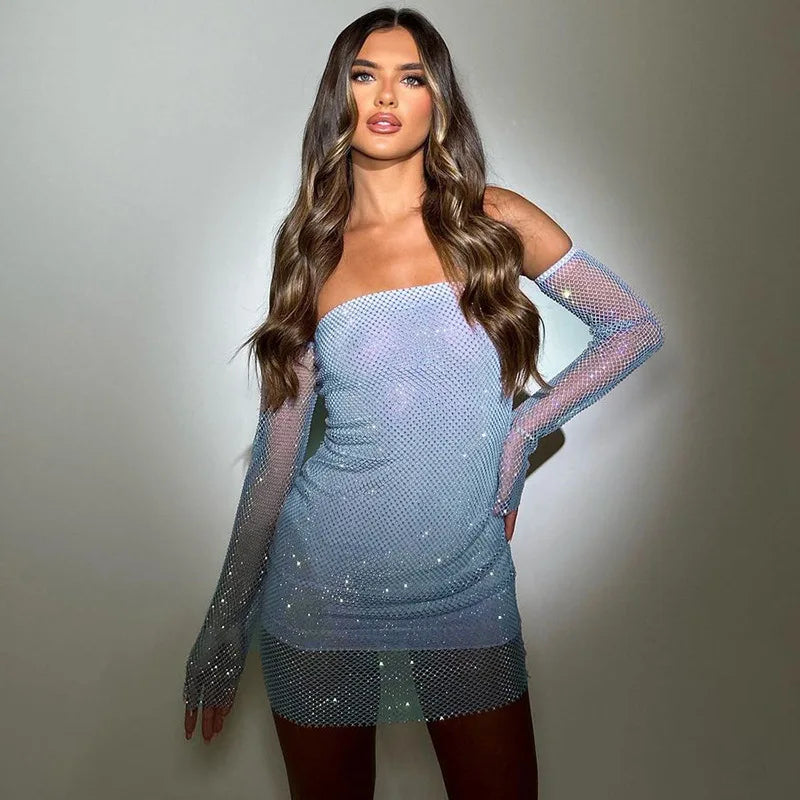 Off Shoulder Backless Long Sleeve Mini Dress