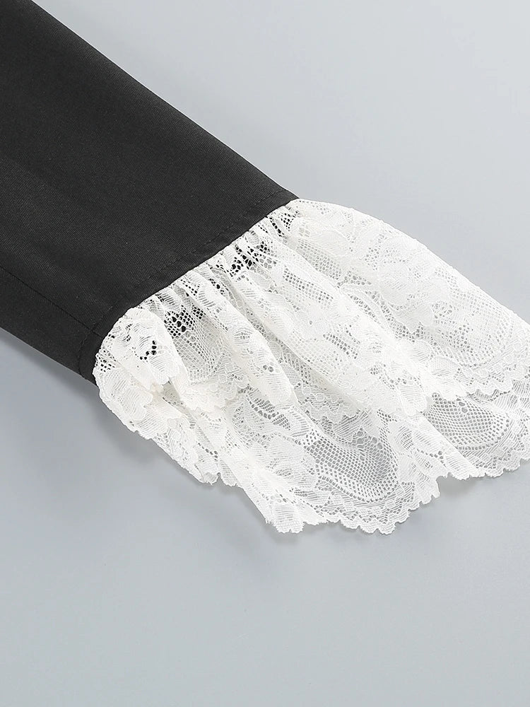 Lace Patchwork Black Long Sleeve Bodysuit