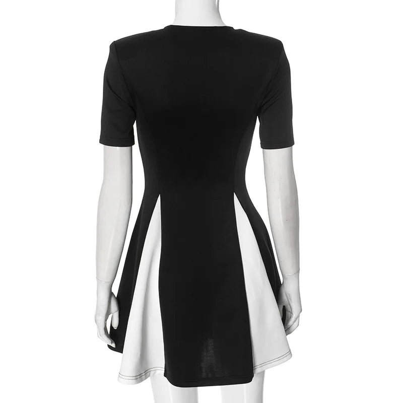Contrast Patchwork Short Sleeve Mini Dress