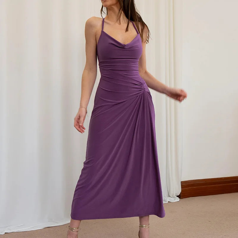 High Waist Off Shoulder Solid Maxi Dress