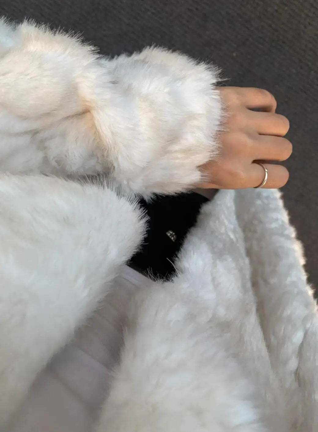 Large Lapel Shaggy Faux Fur Long Jacket