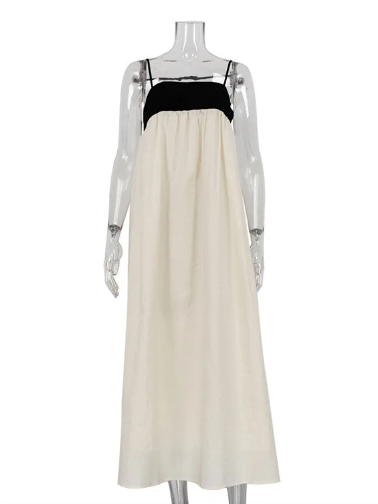 Contrast Color Block Open Back Long Dress