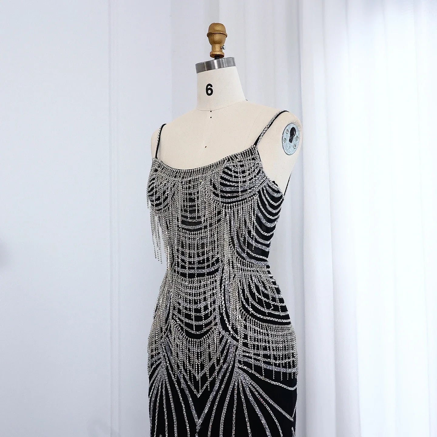 Crystal Tassel Mermaid Spaghetti Straps Gown
