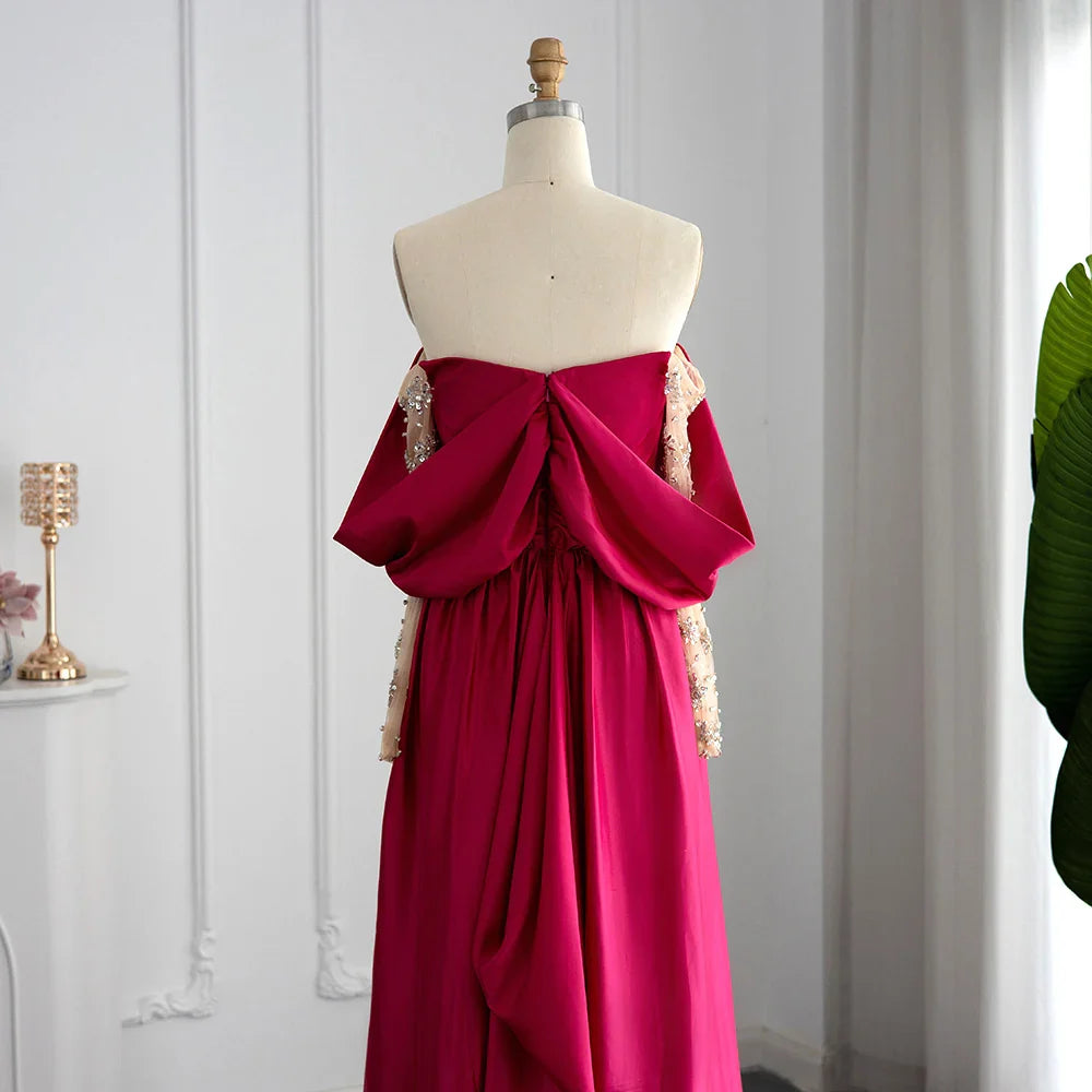 Fuchsia Mermaid Evening Gown with Overskirt