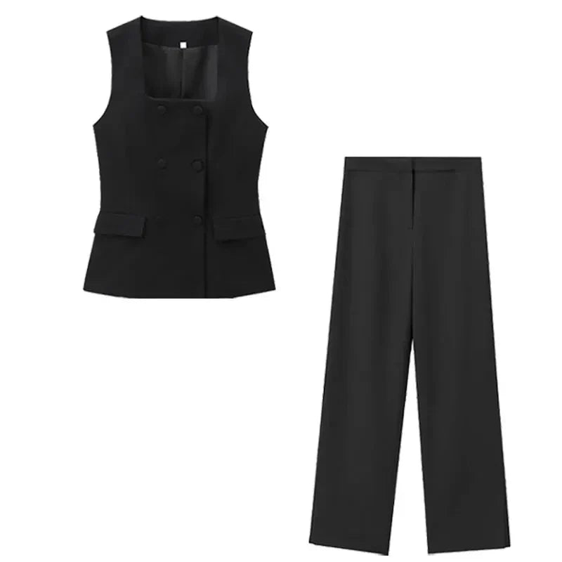 Square Neck Sleeveless Waistcoat Pant Suit