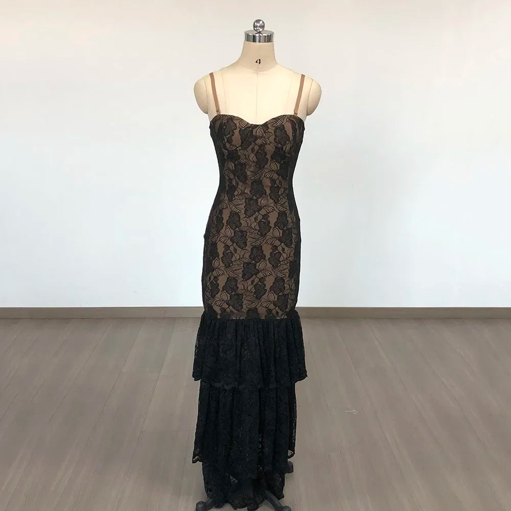 Convertible Maxi Lace Trim Evening Gown