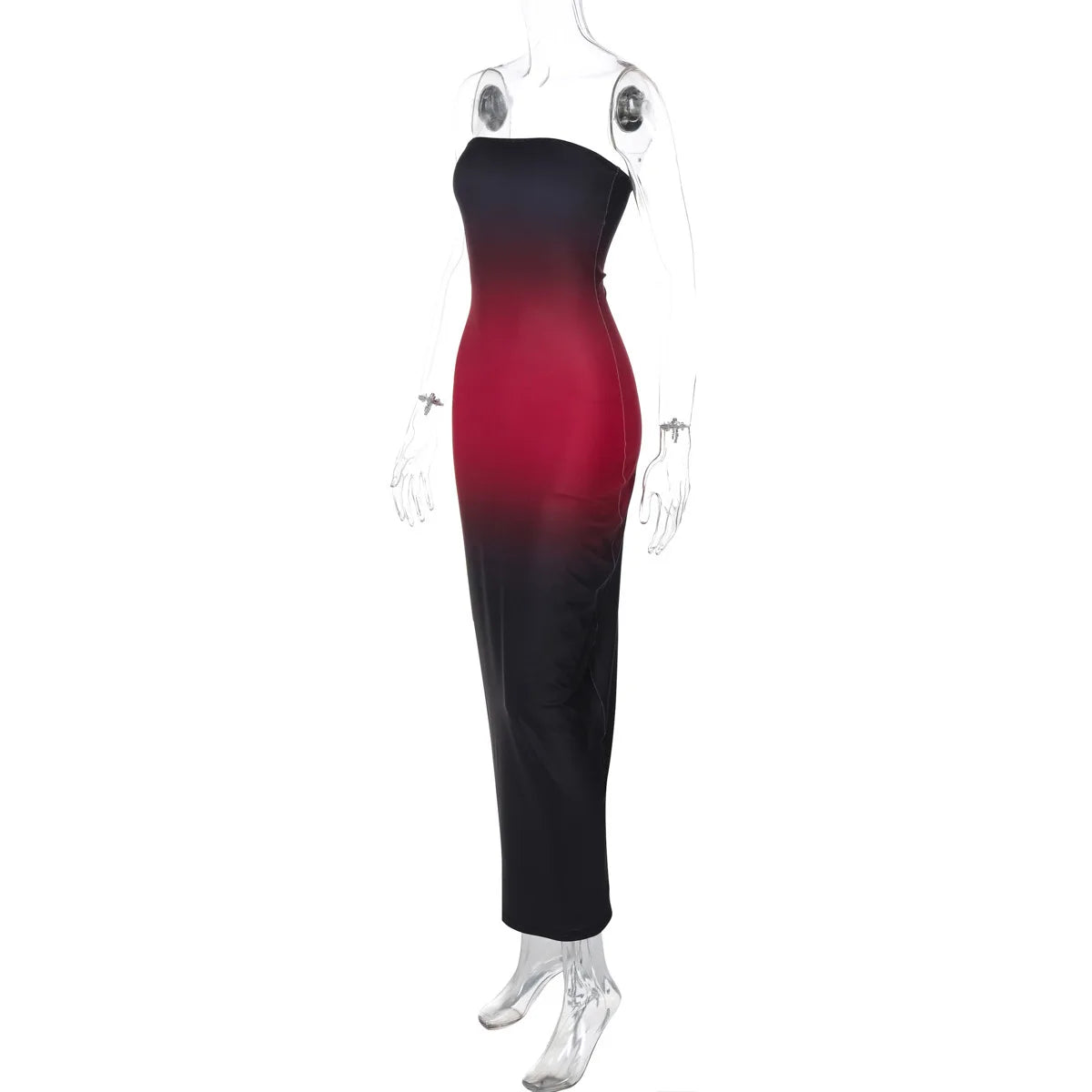 Strapless Black-Red Gradient Long Dress