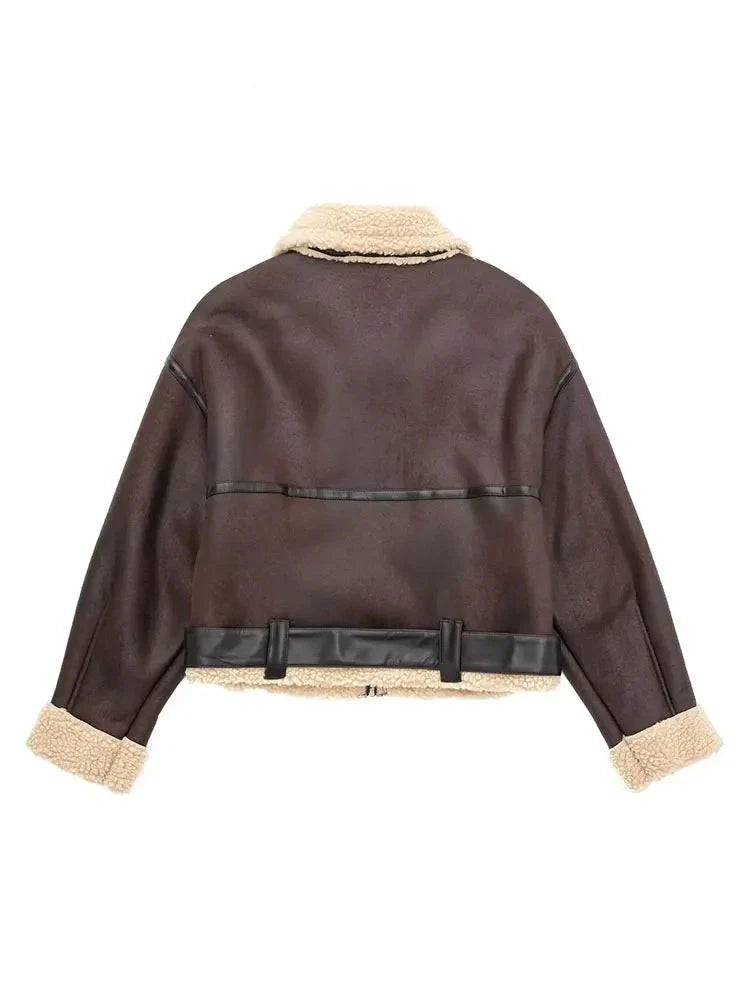 Women's Belted Thick Long Sleeves Coat