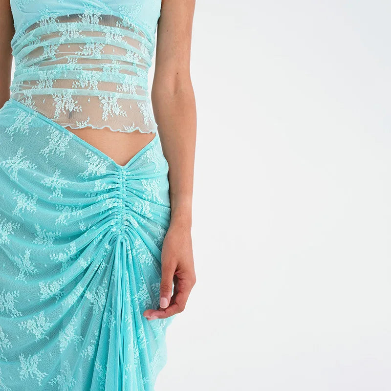 Elegant Summer Lace V-Neck 2-Piece Maxi Skirt Set