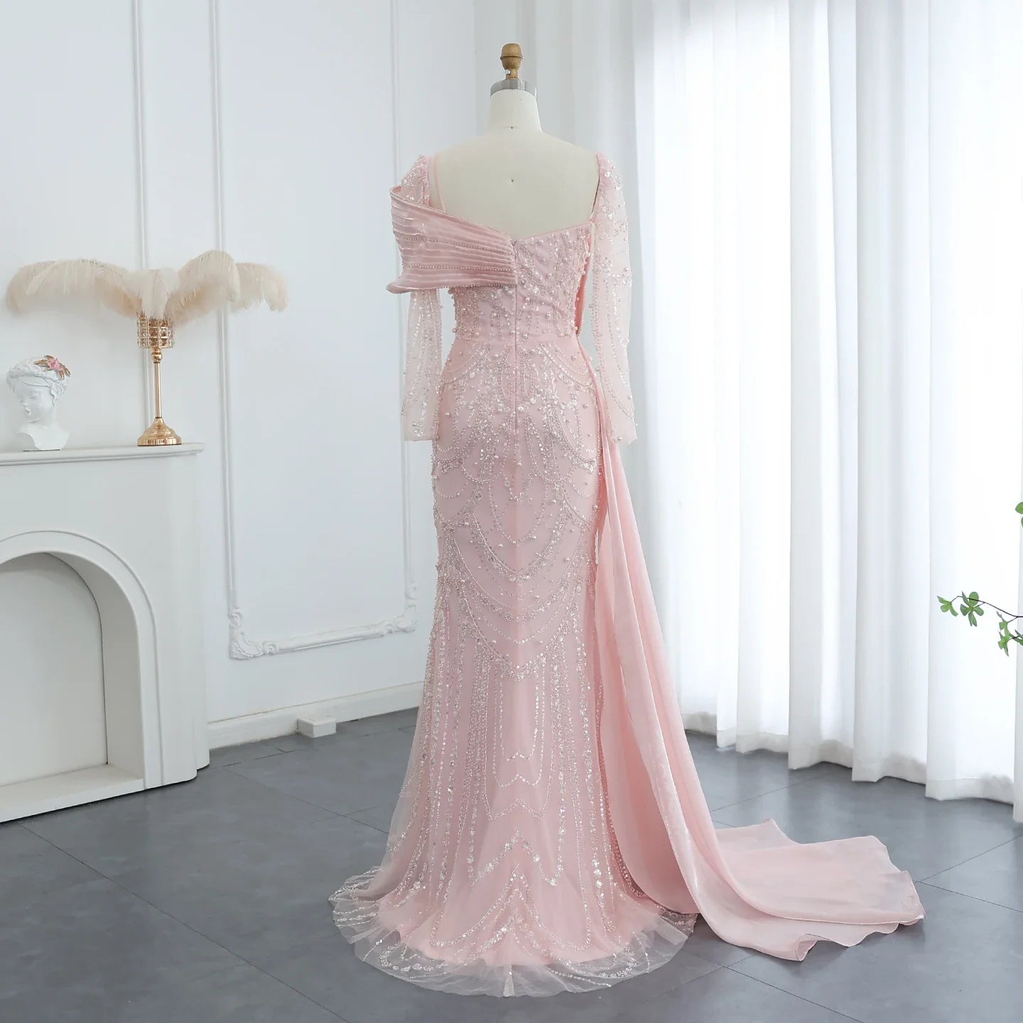 Crystal Mermaid Evening Gown with Overskirt