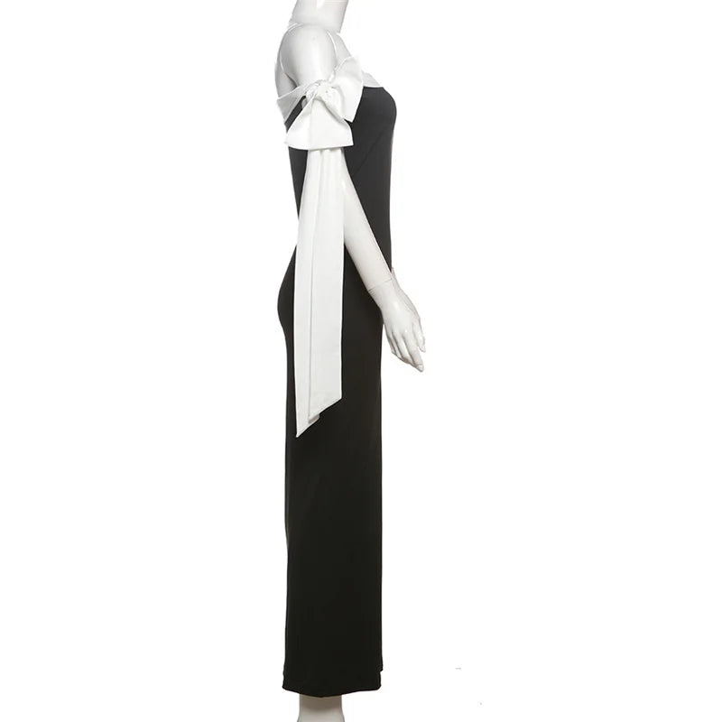 Diagonal Collar Backless Lace-Up Dress