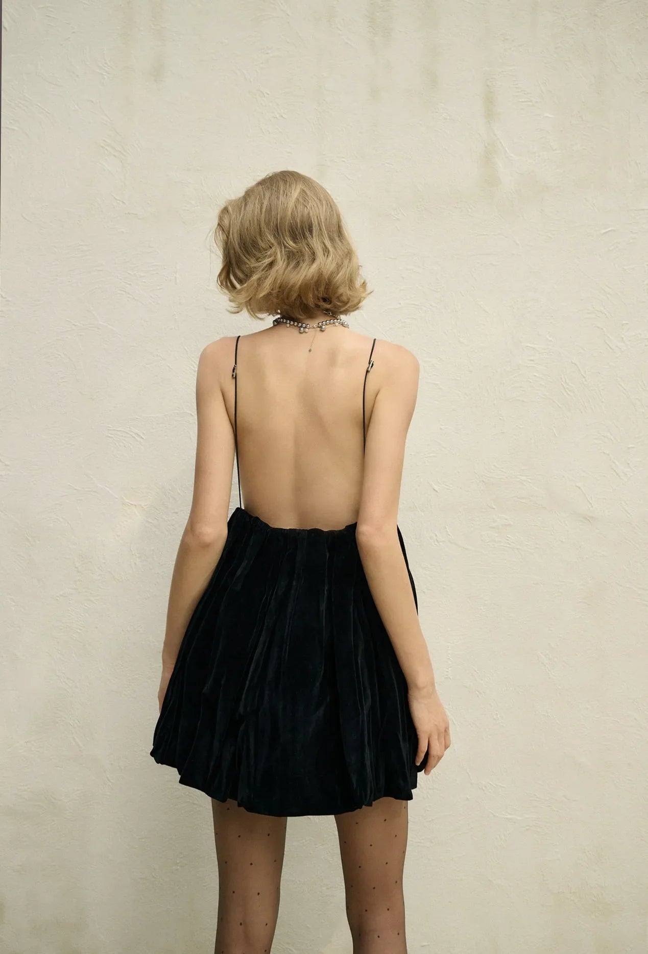 Velvet Deep V Neck Mini Lantern Dress