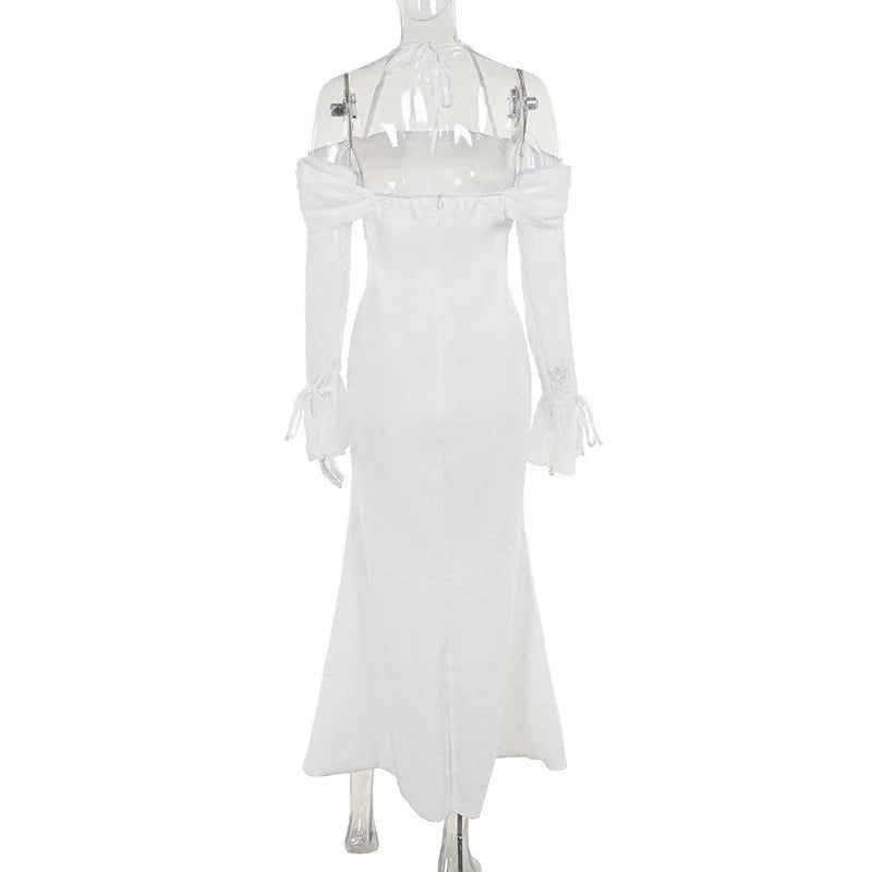 Polka Jacquard Long Flare Sleeves Midi Dress