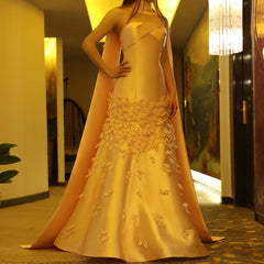 Blush Pink Mermaid Evening Gown with Cape