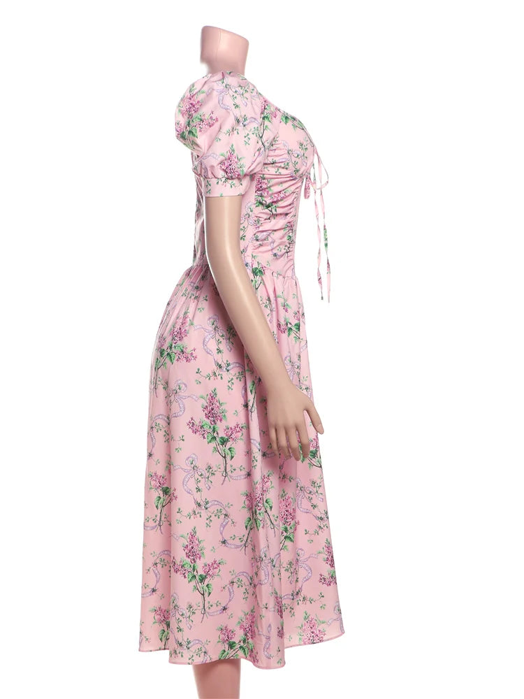 Mid-Calf Printed Backless Dress