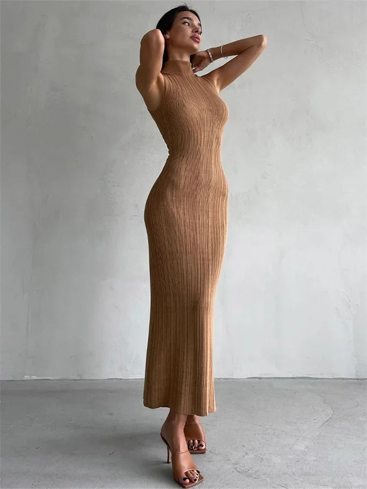 Women's Sleeveless Turtleneck Maxi Dress