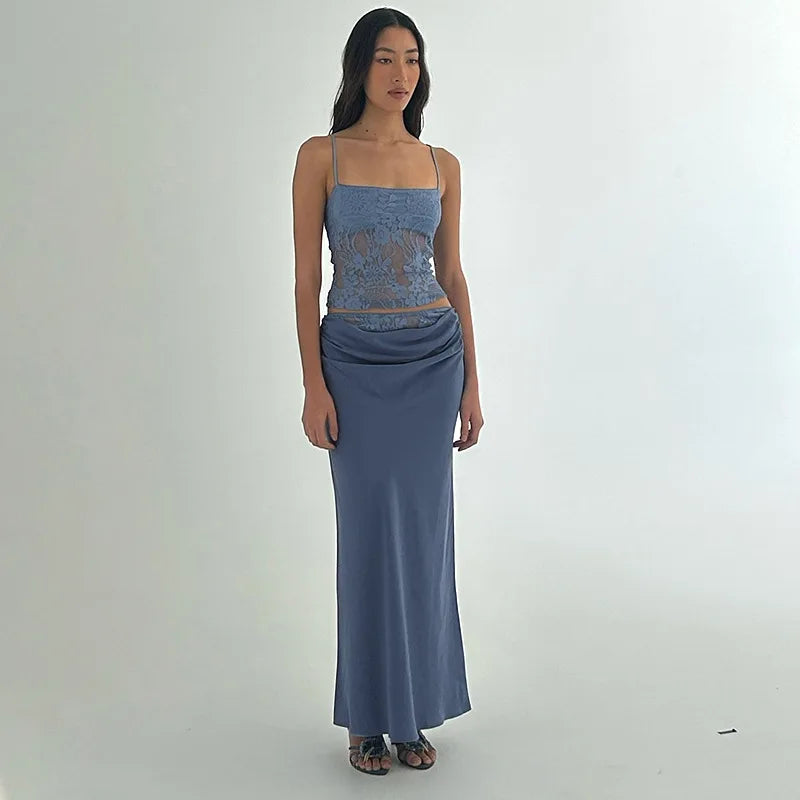 Women's Printed Spaghetti Strap Maxi Skirt Set