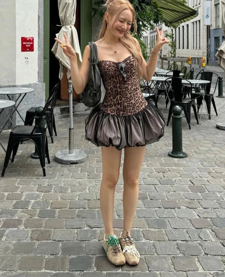 Leopard Print Patchwork Mini Dress