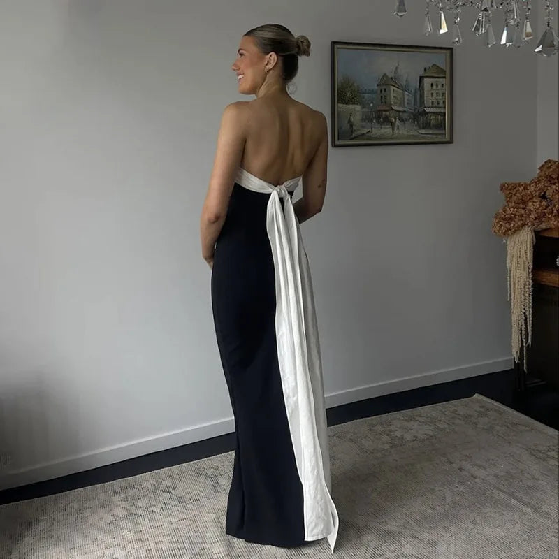 Bows Contrast Color Ribbon Long Dress