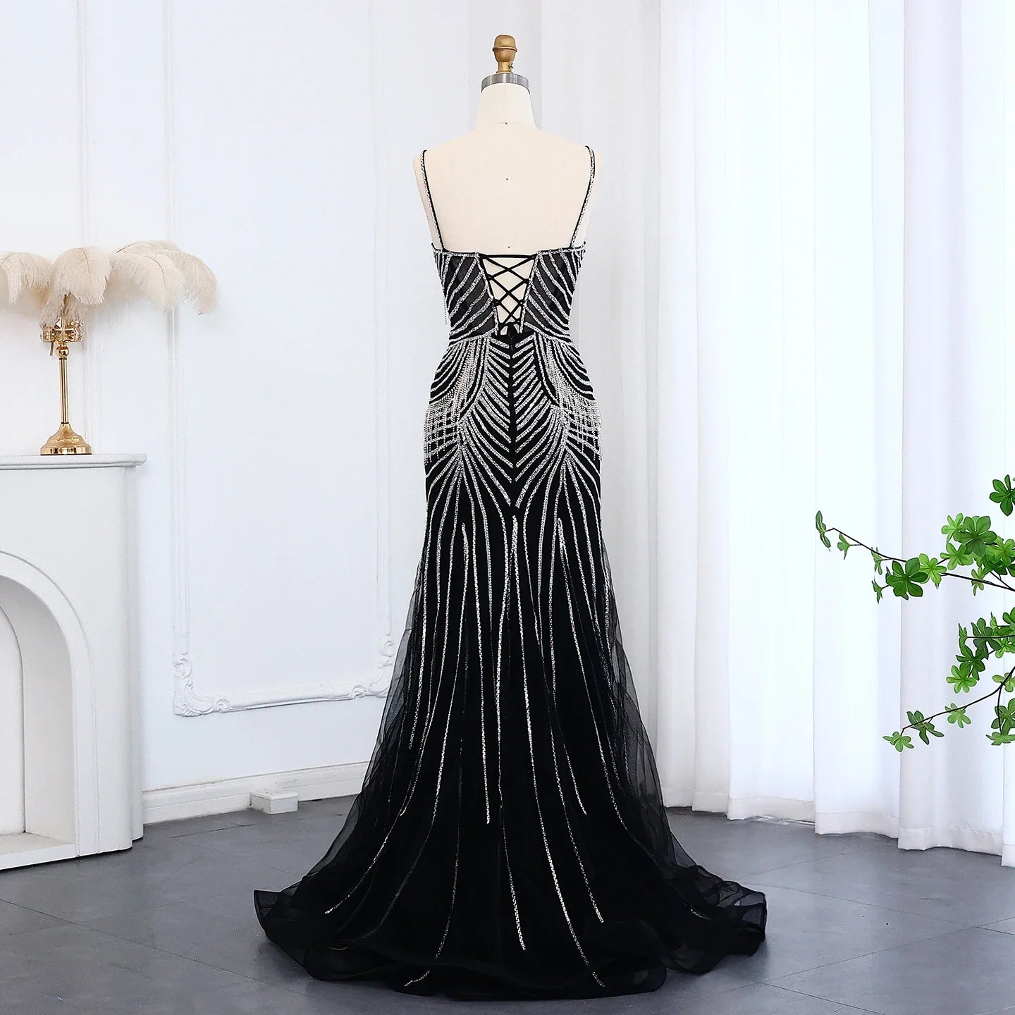 Crystal Tassel Mermaid Spaghetti Straps Gown