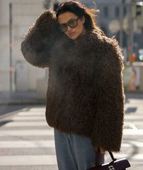 Turn Down Collar Faux Fur Coat
