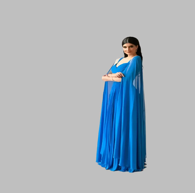 Solid Chiffon Cloak Evening Long Dress