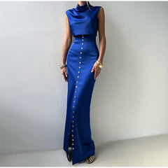 Sleeveless Top Suit With Front Split Skirt