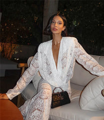 White Lace Two-Piece Loose Trouser Set