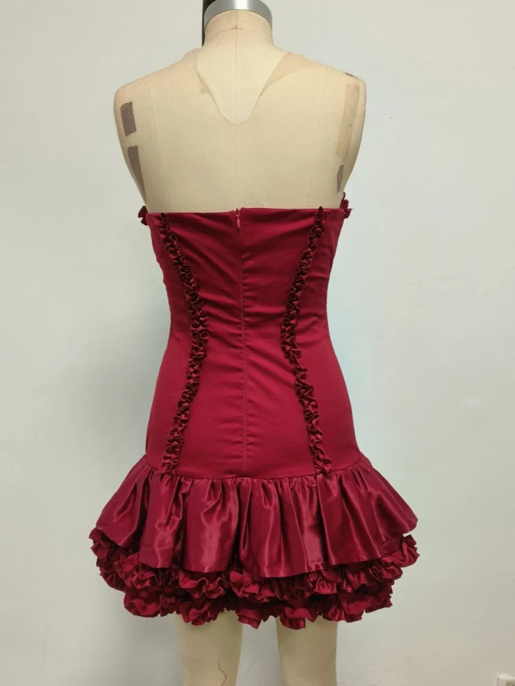 Red Ruffles Strapless Mini Dress