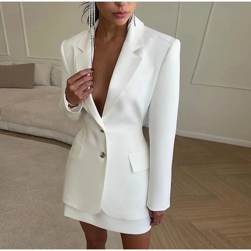 Blazer Coat & Mini Skirt Set Outfit