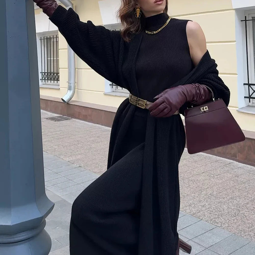 Solid Knit Sleeveless Top Long Skirt Set