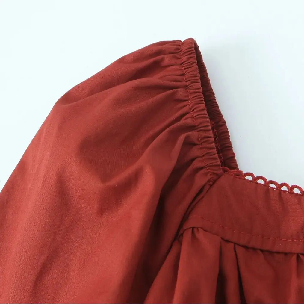 Bow Square Collar Puff Long Sleeve Elastic Waist Mini Dress