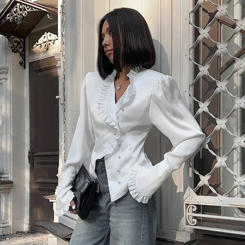 Ruffles White Long Sleeve Shirt