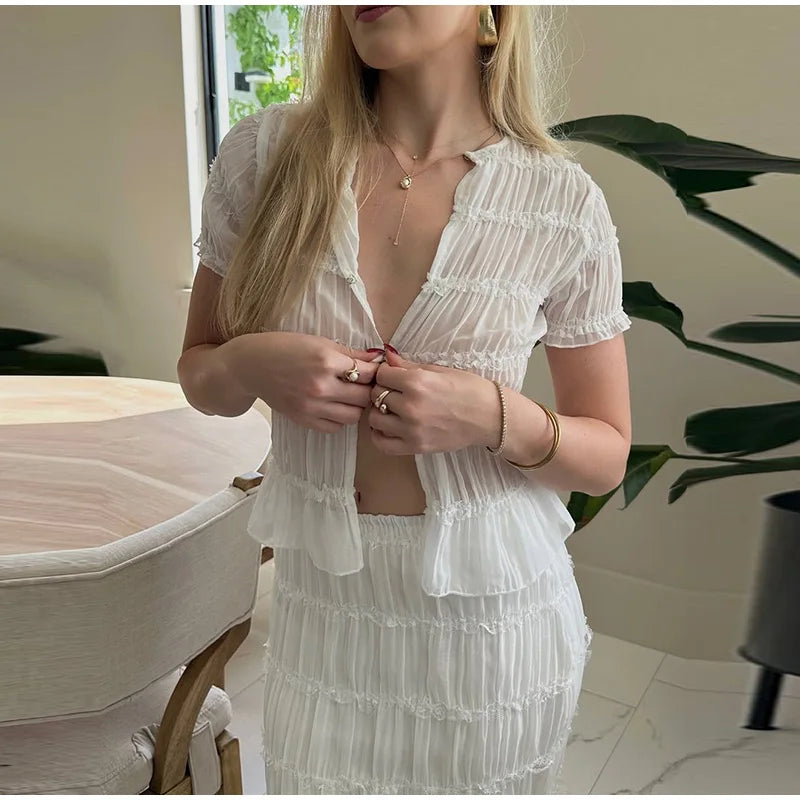 Crop Tops and High Waist Long Skirt Suit