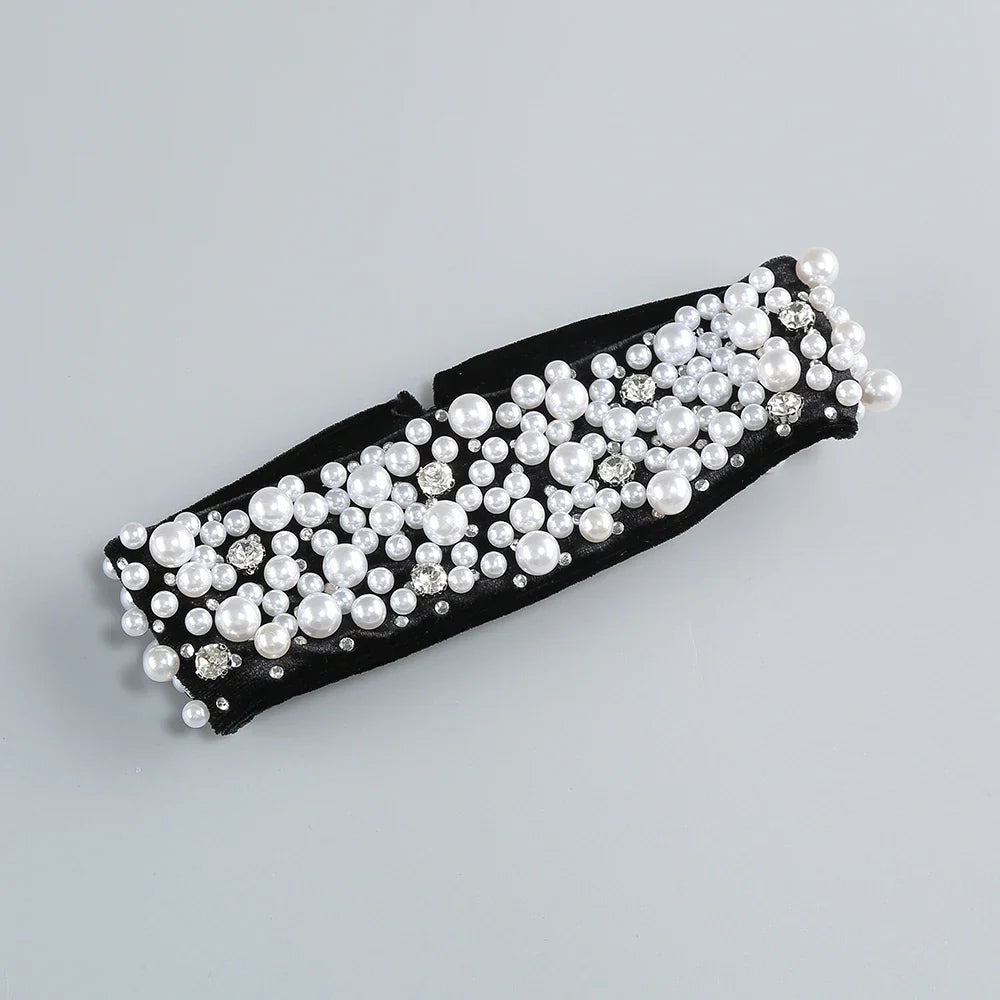 Strapless Pearl Diamond Black Velvet Beaded Maxi Dress