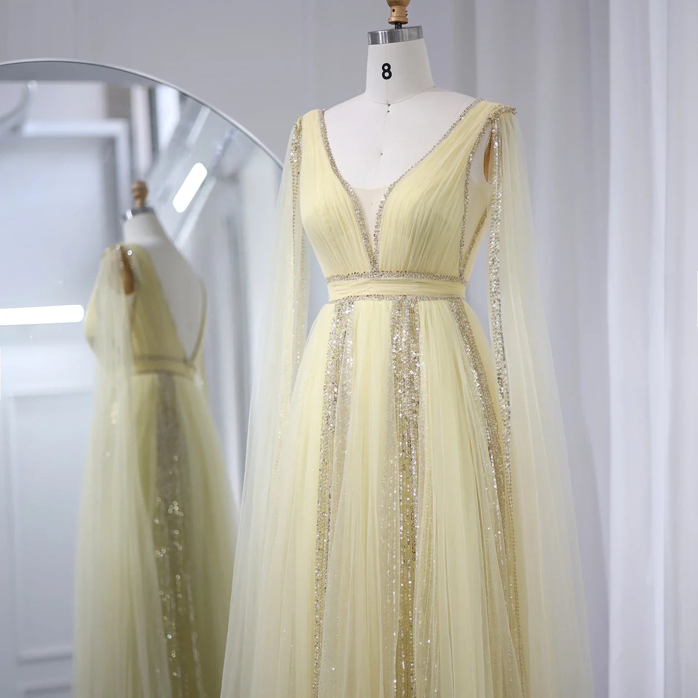 Cape Sleeves Chiffon Plus Size Party Gown