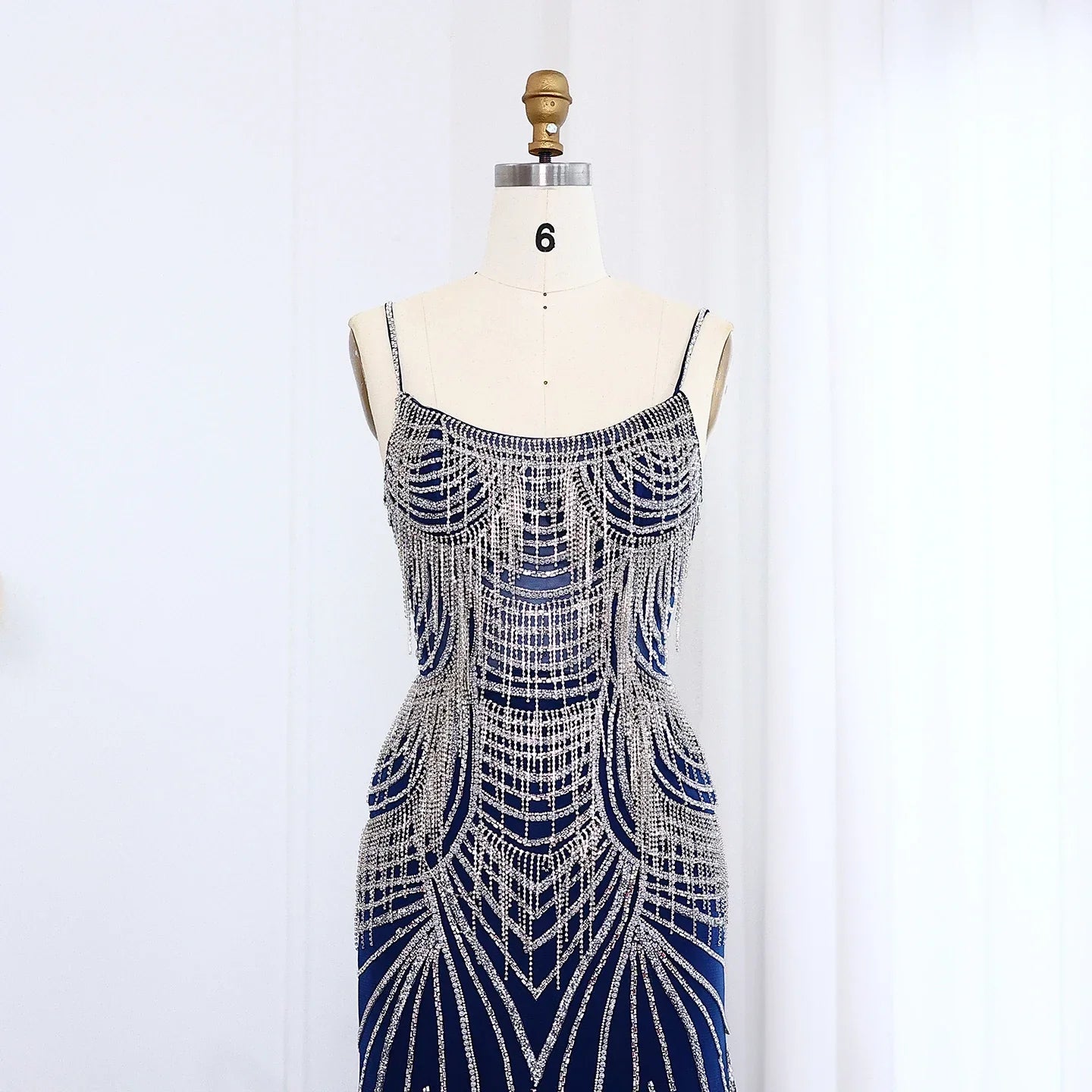 Crystal Tassel Mermaid Spaghetti Straps Gown