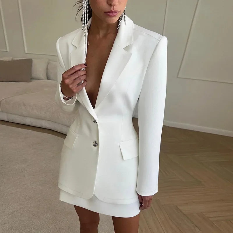 Blazer Coat & Mini Skirt Set Outfit