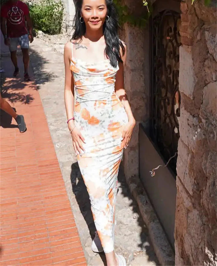 Floral Print Spaghetti Strap Long Dress