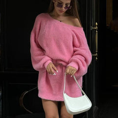 Faux Mink Reversible Lantern Sleeve Sweater