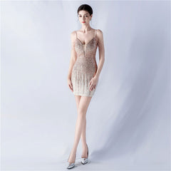 Short Dress Beaded Suspenders Hip Dress