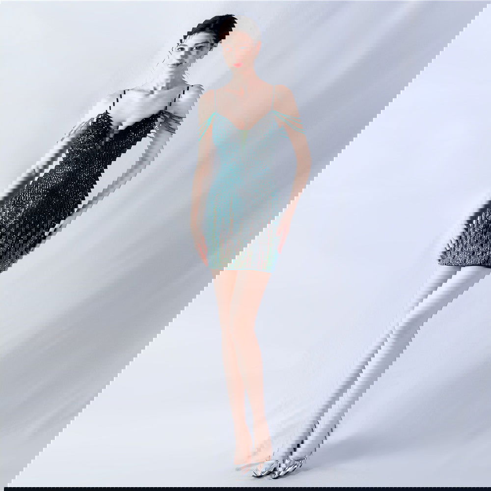 Short Dress Beaded Suspenders Hip Dress