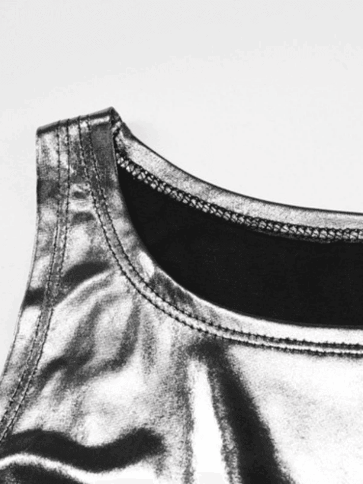 Kurzes Tanktop in Metallic-Optik mit seitlicher Schnürung