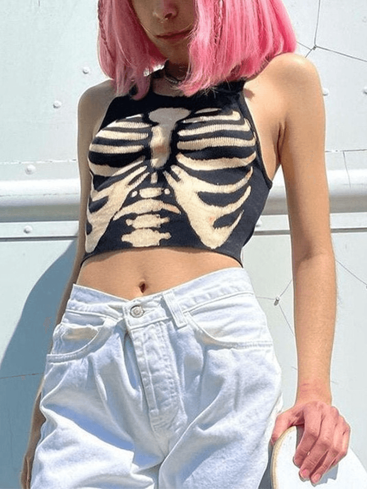 Top corto sin mangas con estampado de esqueleto