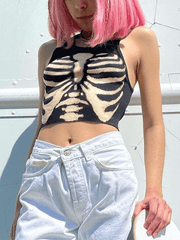 Top corto sin mangas con estampado de esqueleto