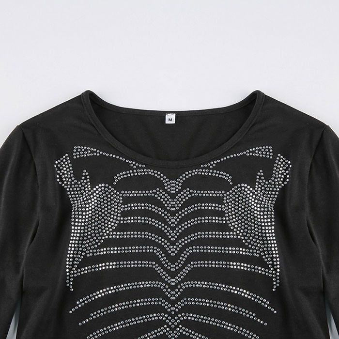 Skelett Strass Crop Top