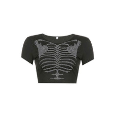 Skelett Strass Crop Top