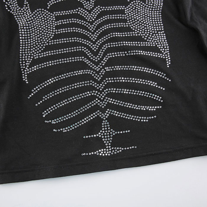 Skelett-Strass-Langarm-Top