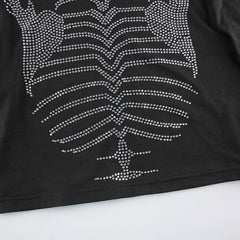 Skelett-Strass-Langarm-Top